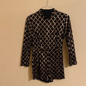 Black and Gold Geometric Long Sleeve Romper